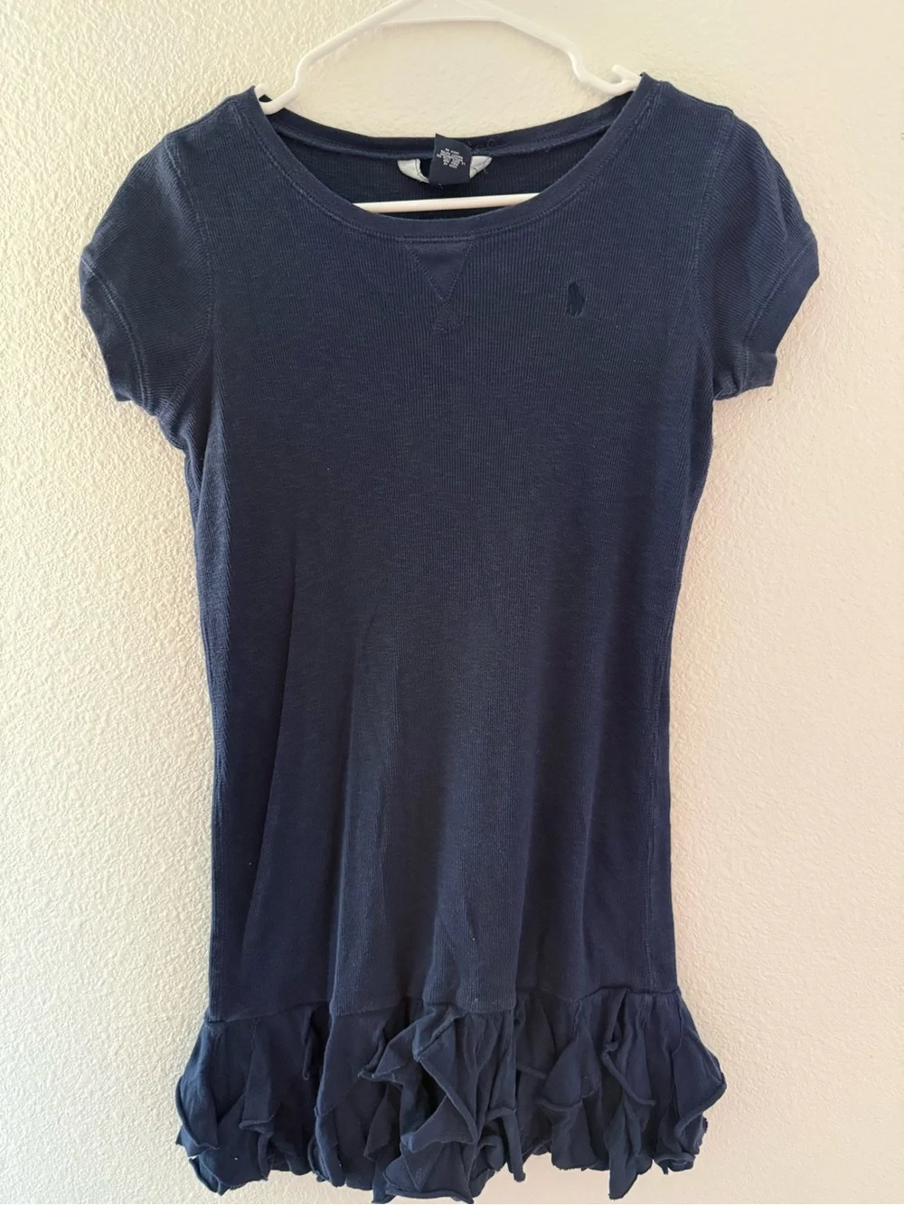 Ralph Lauren Navy Short-Sleeve Ruffle-Hem Dress Tee